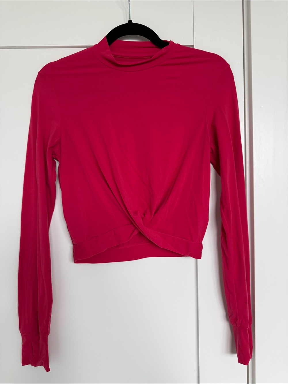 BuffBunny Long-Sleeve Twist-Front Crop Top in Hot Pink